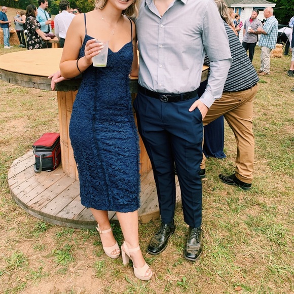 Flattering Navy Blue Midi Dress - Picture 4 of 5